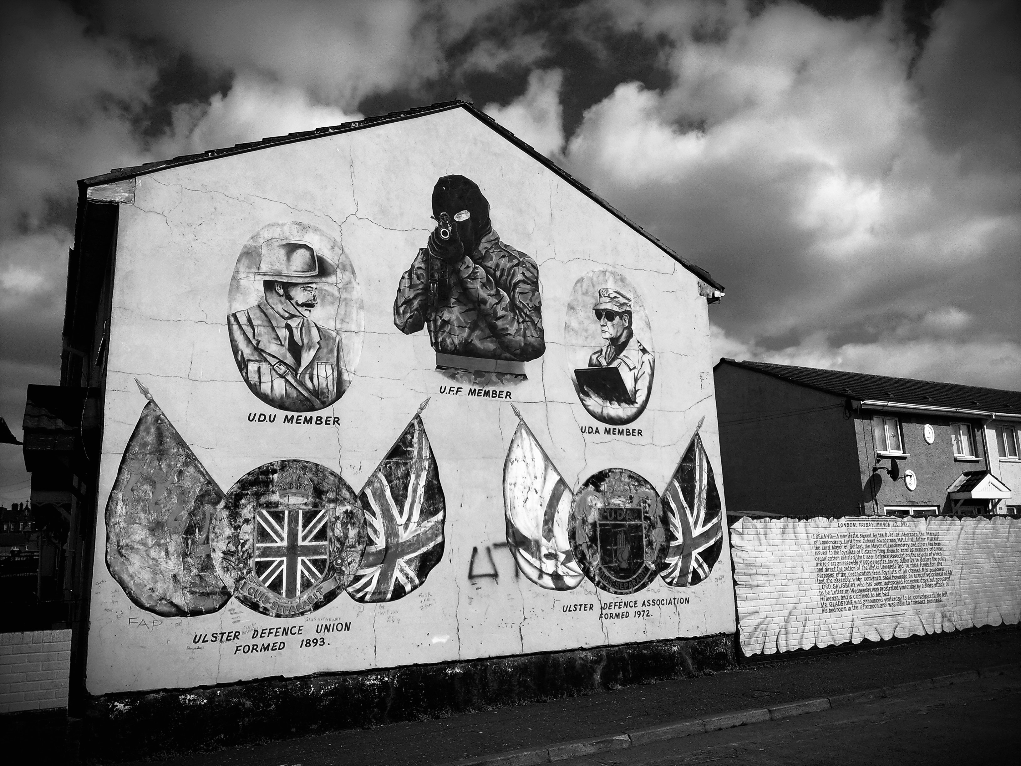 Black and white political mural
